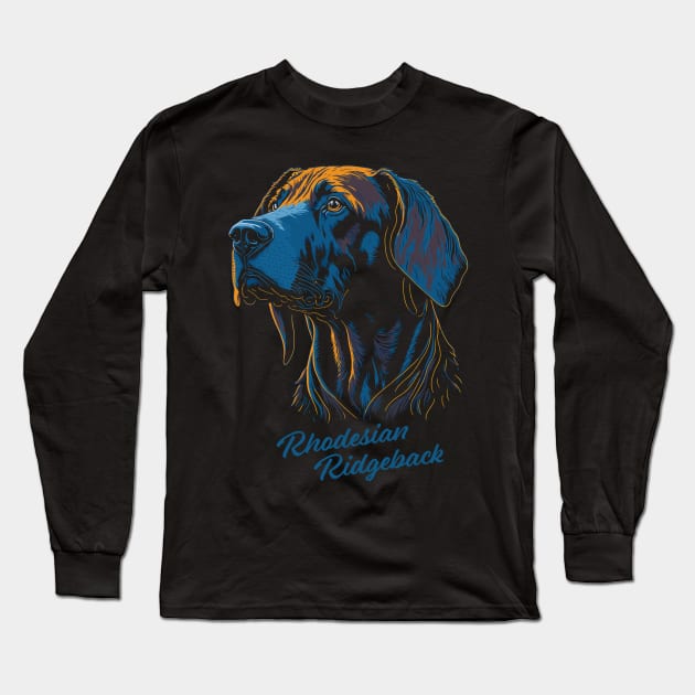 Rhodesian Ridgeback Dog Portrait Southern Africa | Ridgeback Breed | Family Guard Dog Long Sleeve T-Shirt by BraaiNinja